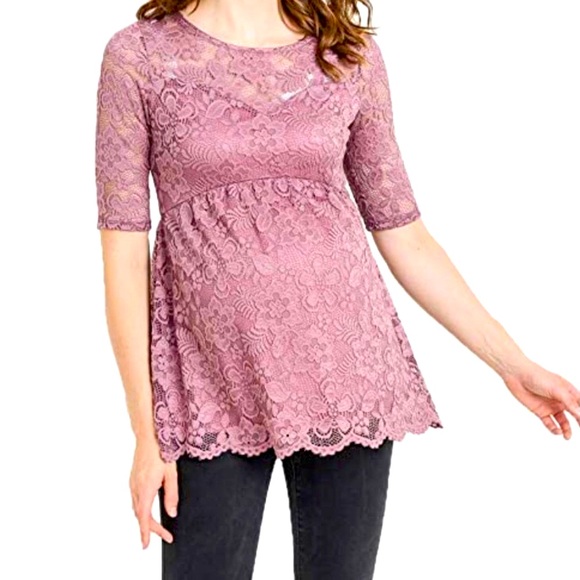 Hello MIZ Tops - Lace maternity top pink blush layered HelloMiz top